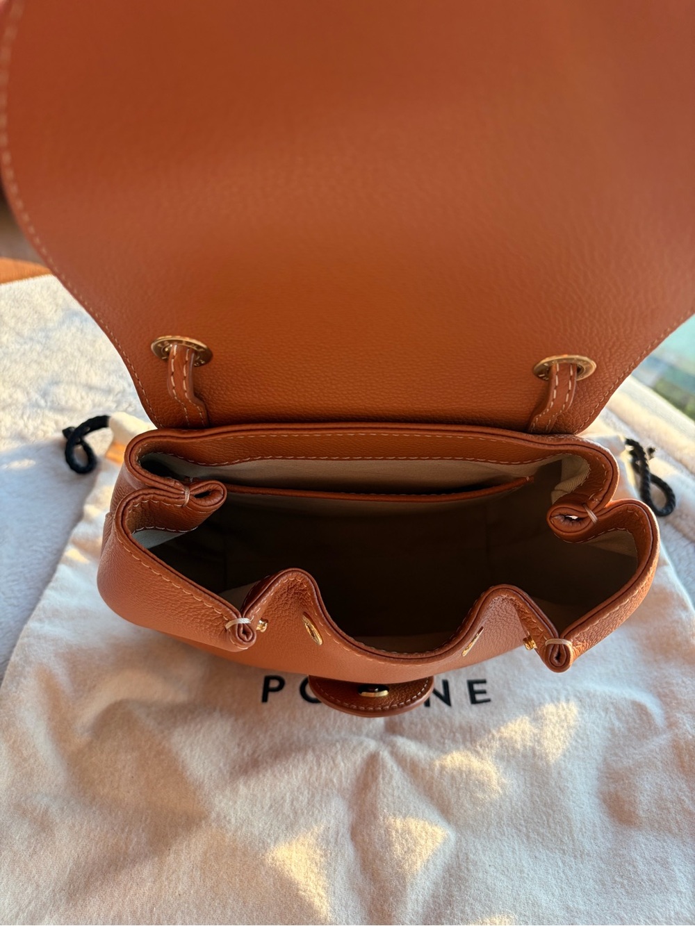 Polène Numéro Un Mini Backpack Convertible 3-Way Caramel Tan - Picture 4 of 5